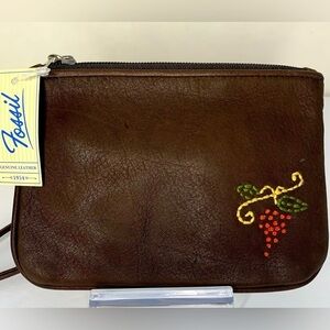 Fossil Stitched Wristlet in Espresso Brown Leather NWT